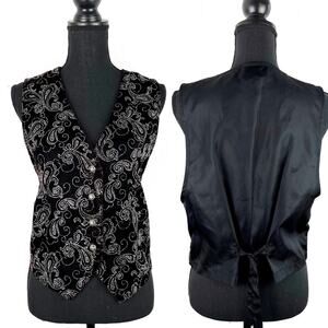 Vintage Women’s Vest Velvet Paisley Waistcoat Metallic Sparkle Button LP